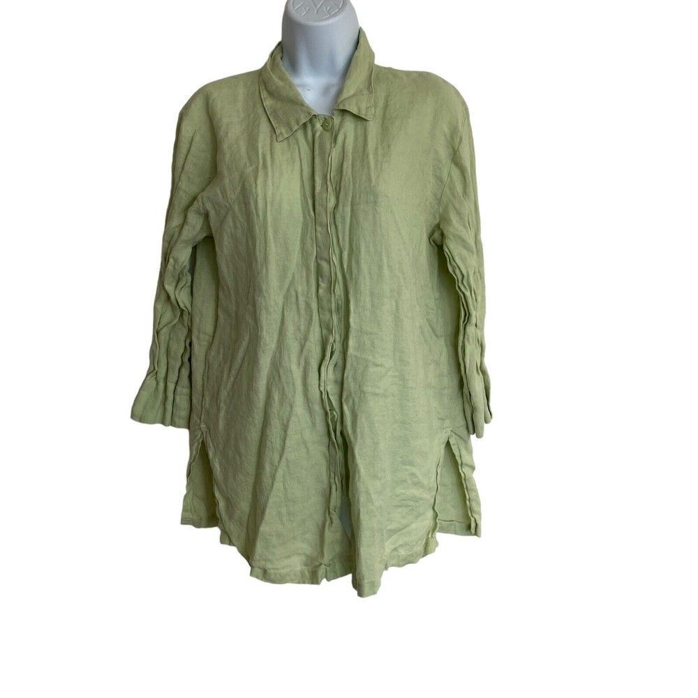 Jams world long sleeve collared button down blouse 100% linen top Size L Mint